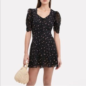 LoveShackFancy NWT 100% Silk, Cora Mini Dress, Black Ditzy Floral, Cottagecore